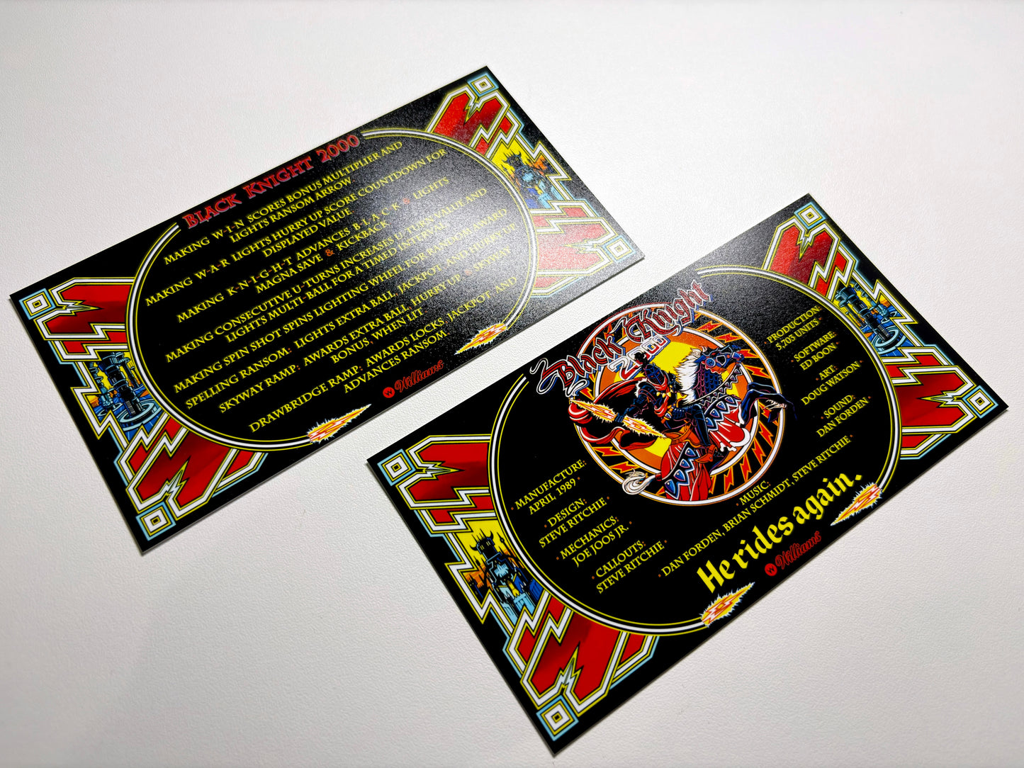 Instruction cards custom apron flipper Williams 1989 Black Knight 2000 (set of 2)