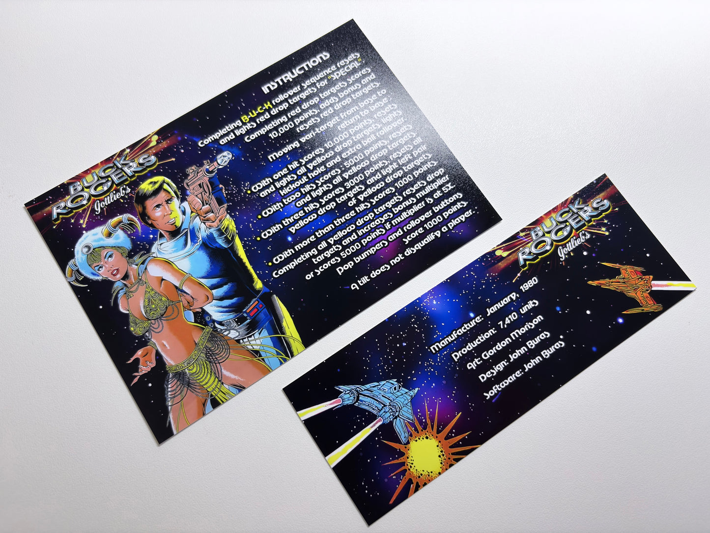 Cartes d'instructions custom apron flipper Gottlieb BUCK ROGERS 1980 (set de 2)