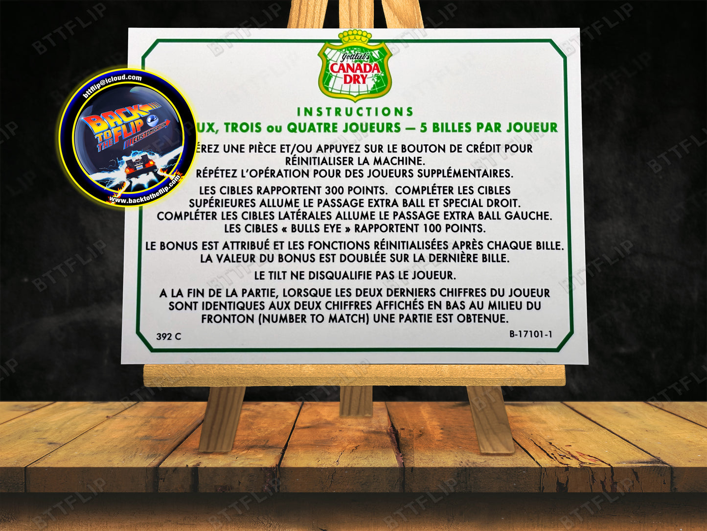 Gottlieb Canada Dry 1976 Game Cards Rules Instructions Pinball Custom Apron V1