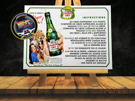 Gottlieb Canada Dry 1976 Game Cards Rules Instructions Pinball Custom Apron V2