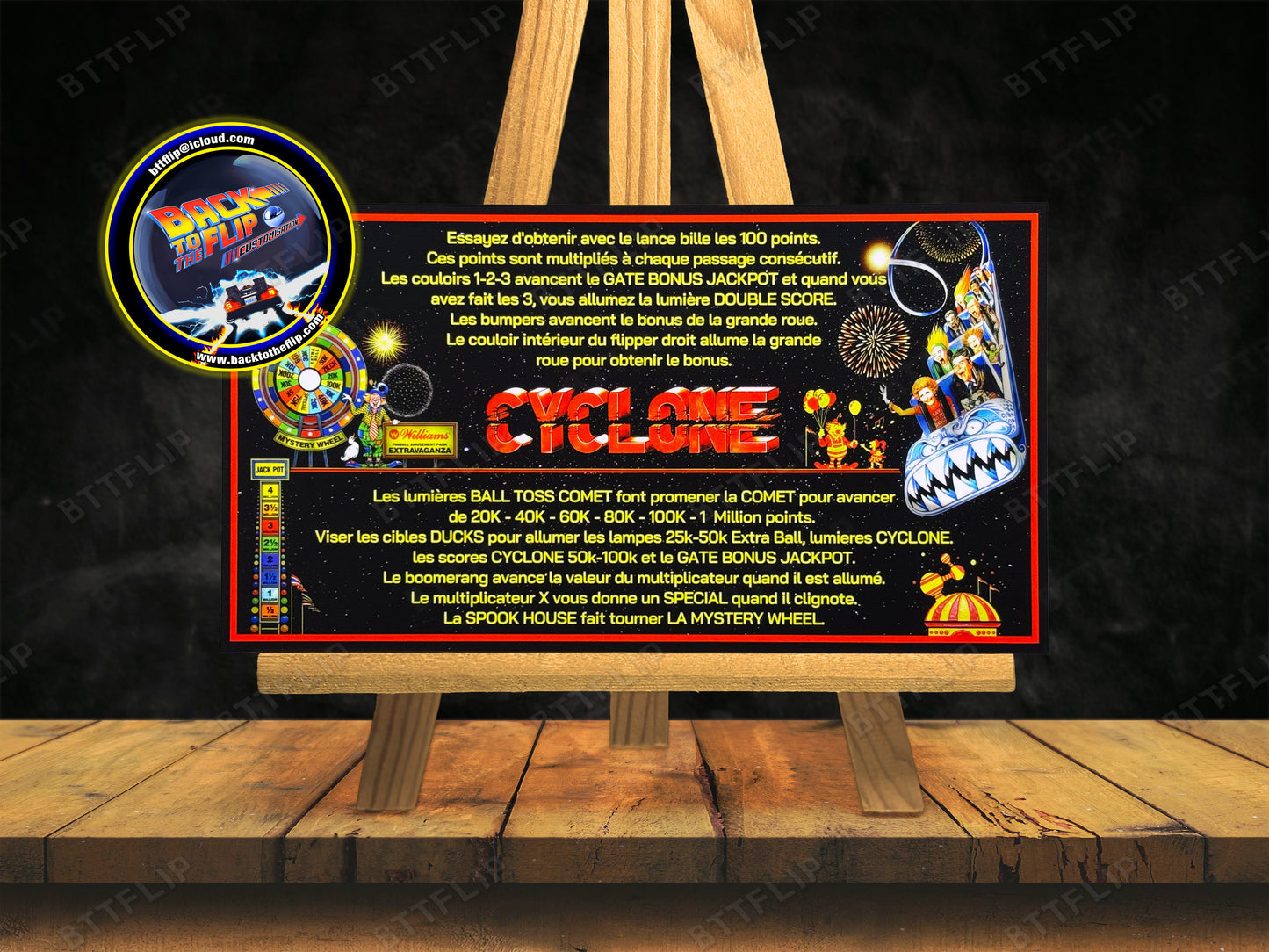 Williams Cyclone 1988 Juego de cartas Reglas Instrucciones Pinball Delantal personalizado
