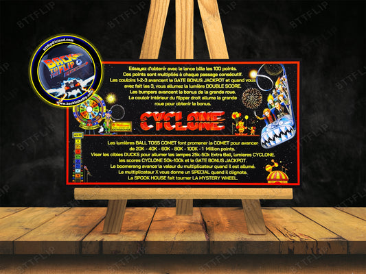 Williams Cyclone 1988 Jeu Cartes règles Instructions Flipper Custom Apron
