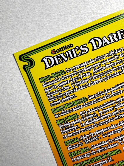 Cartes d'instructions custom apron flipper Gottlieb Devil's Dare 1982 V1 (set de 2)