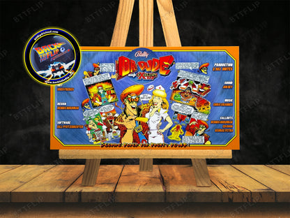 Bally Dr Dude 1990 Jeu Cartes règles Instructions Flipper Custom Apron V1