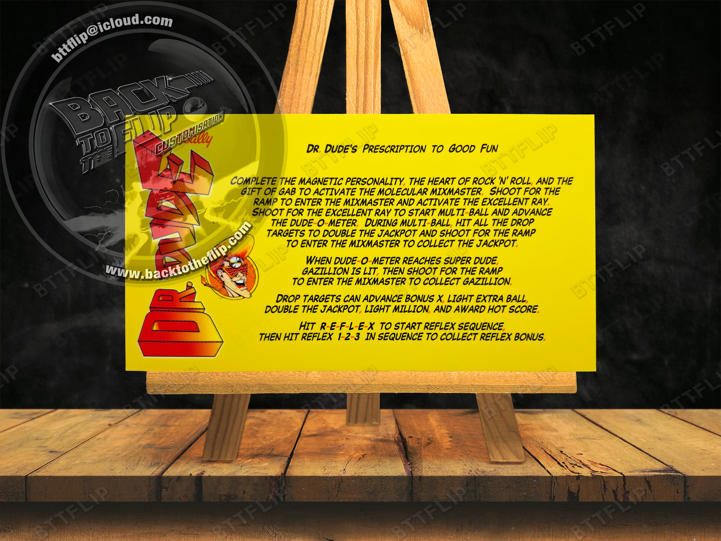 Bally Dr Dude 1990 Game Cards Rules Instructions Pinball Custom Apron V2