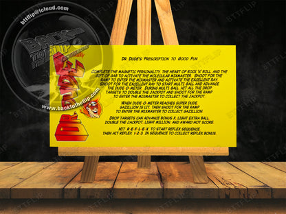 Bally Dr Dude 1990 Game Cards Rules Instructions Pinball Custom Apron V2