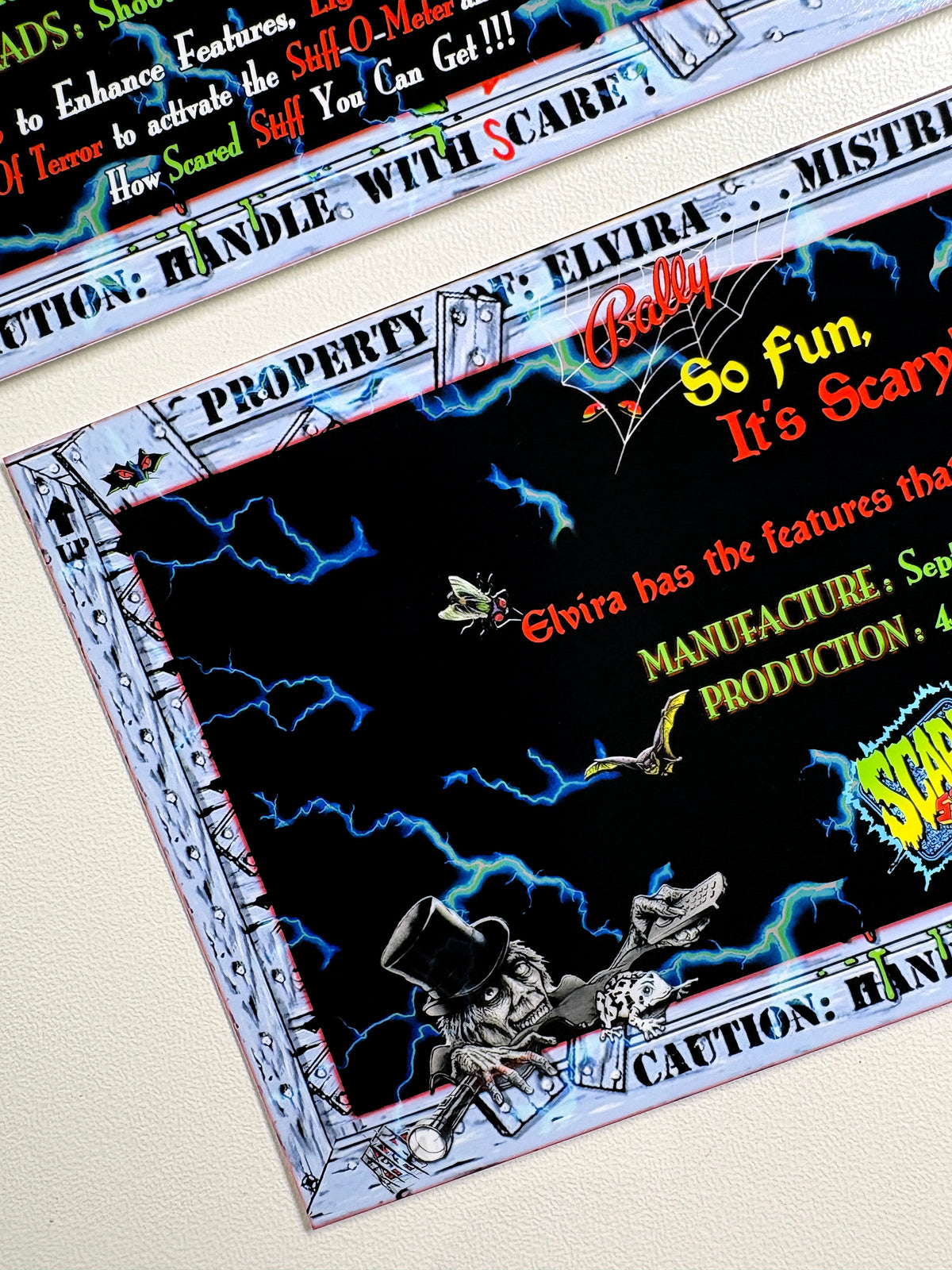 Cartes d'instructions custom apron flipper Bally Elvira Scared Stiff 1996 V1 (set de 2)