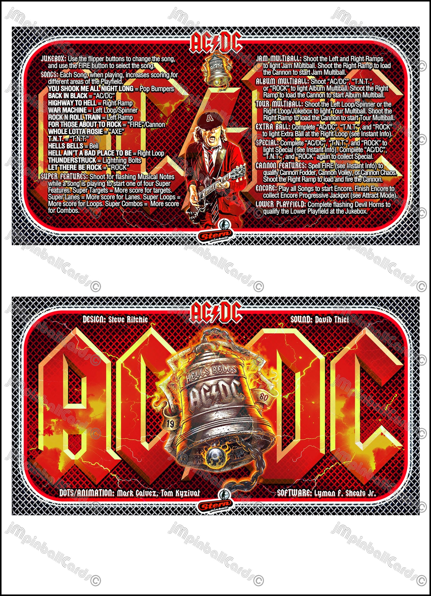 Instrucciones de las tarjetas de juego Stern AC/DC 2012, versión Pinball 1, delantal de pinball con impresión personalizada, tarjetas ACDC
