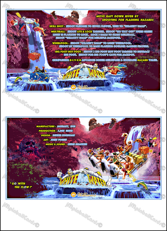 Williams White Water 1993 Jeu Cartes Instructions Flipper Custom Apron règles imprimées V1