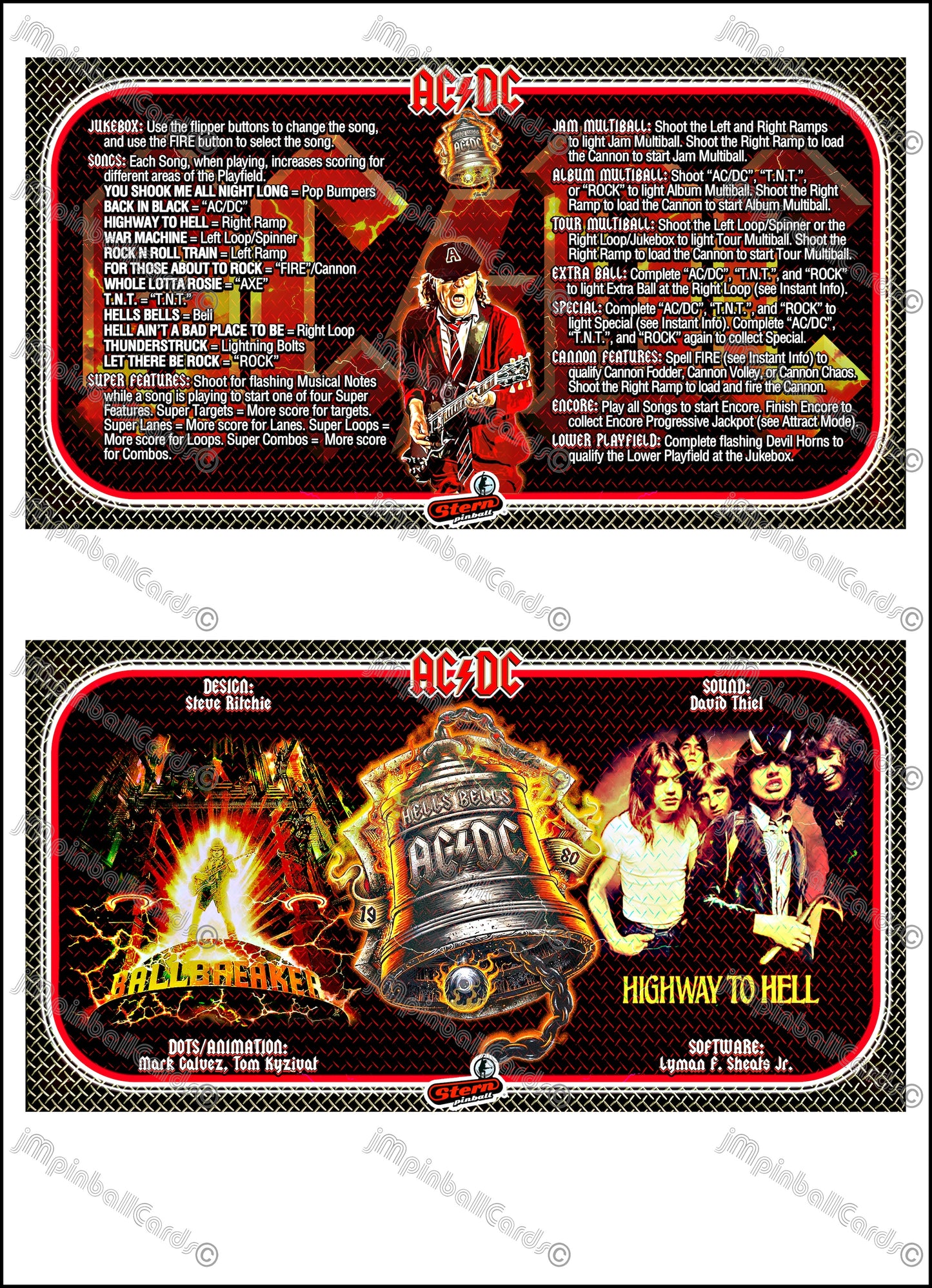 Instrucciones de las tarjetas de juego Stern AC/DC 2012, versión Pinball 2, delantal de pinball con impresión personalizada, tarjetas ACDC