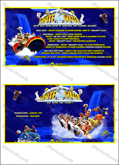 Williams White Water 1993 Jeu Cartes Instructions Flipper Custom Apron règles imprimées V2