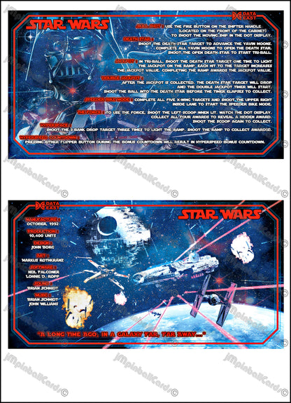 Instrucciones de las tarjetas del juego Star Wars 1992 de Data East, delantal personalizado de pinball, reglas impresas V3