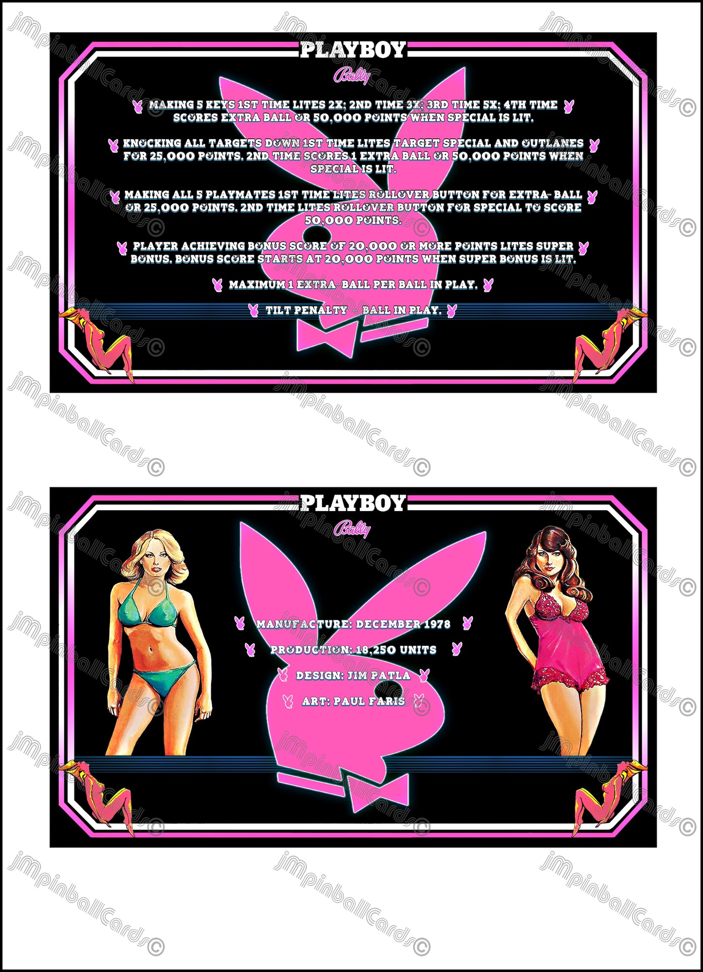 Instrucciones de las tarjetas del juego Bally Playboy 1978, máquina de pinball, delantal personalizado, reglas impresas