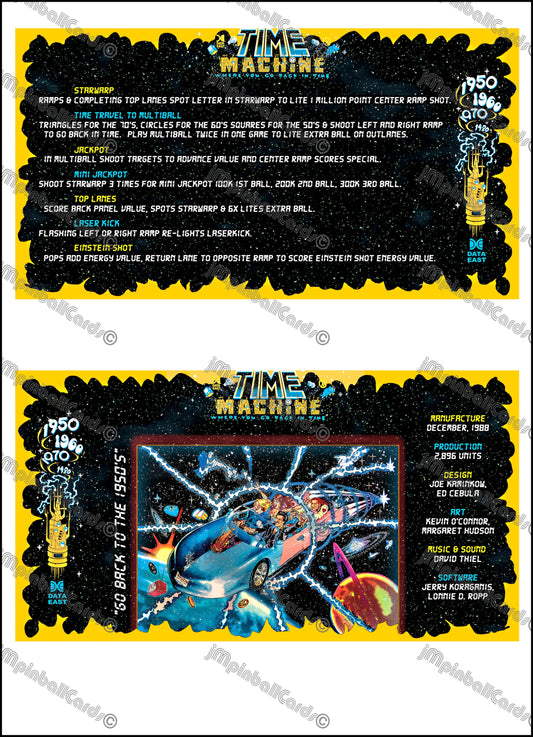 Data East Time Machine 1988 Jeu Cartes Instructions Flipper Custom Apron règles imprimées