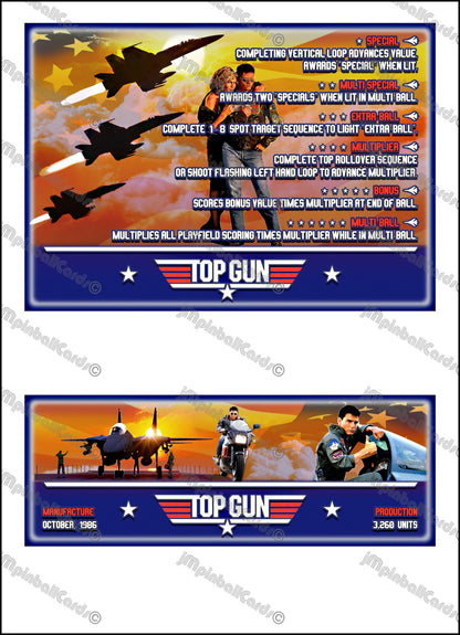 Instrucciones de las tarjetas del juego Gottlieb Gold Wings Top Gun 1986, reglas impresas del delantal personalizado de Pinball