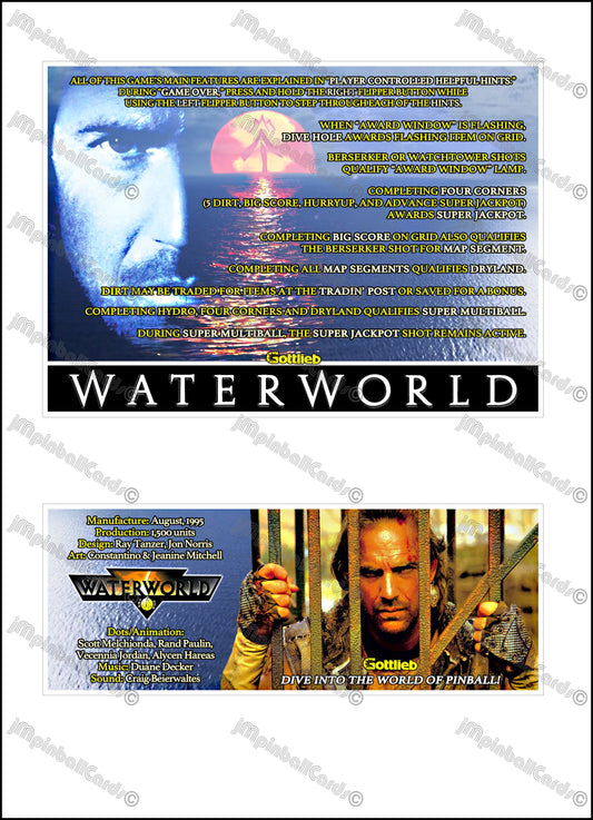 Instrucciones de pinball para tarjetas de juego Gottlieb Waterworld 1995 - Tarjetas de pinball personalizadas con impresión personalizada