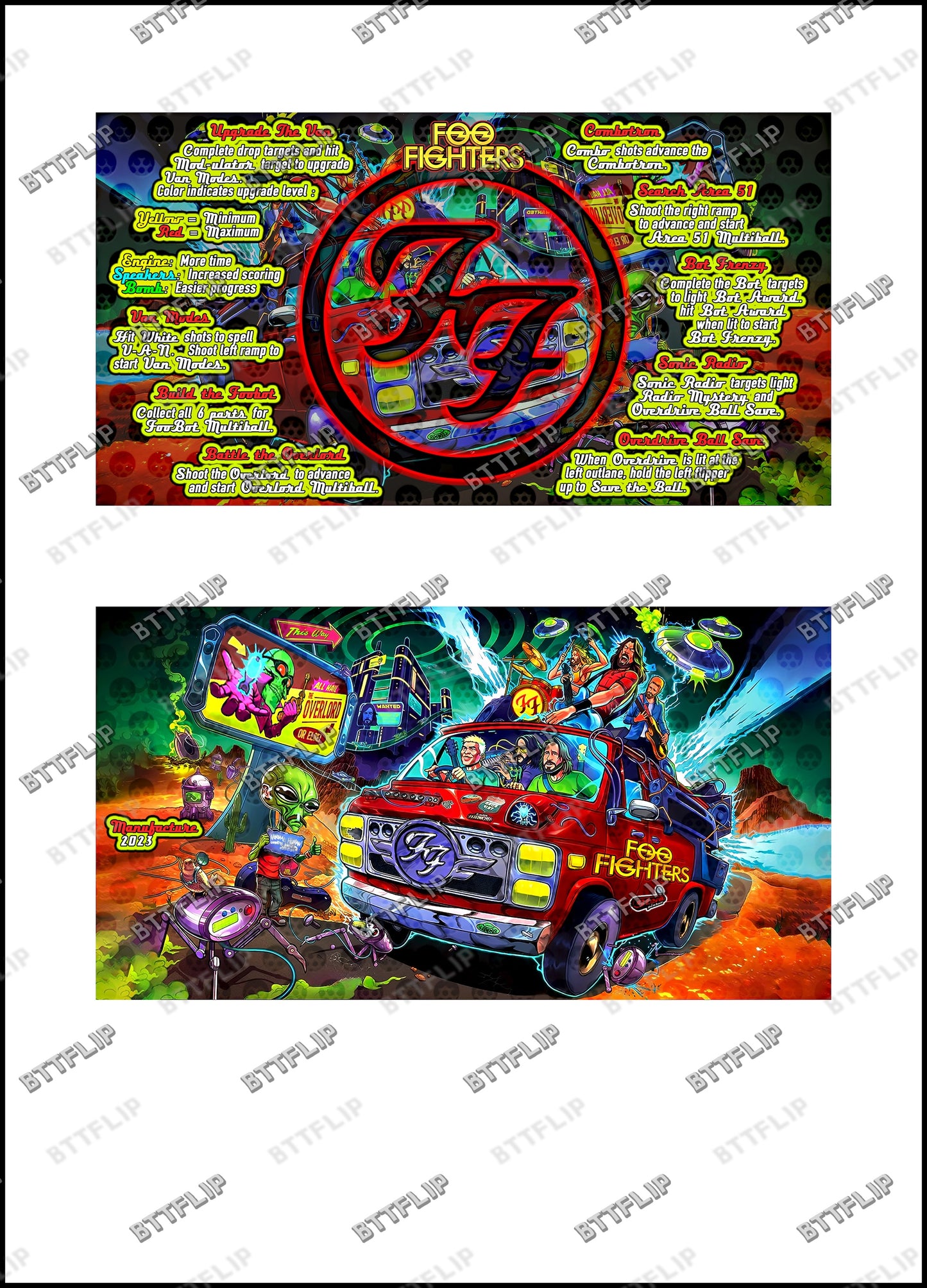 Stern Foo Fighters 2023 Jeu Cartes Instructions Flipper Custom Apron règles imprimées