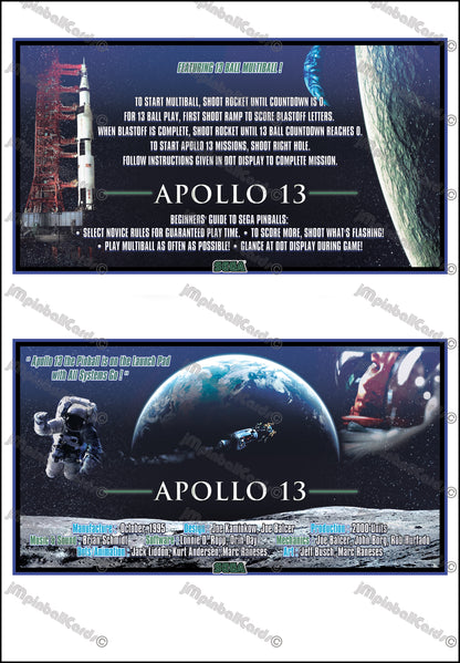 Instrucciones de las tarjetas del juego SEGA Apollo 13 1995 Delantal personalizado de pinball con reglas impresas