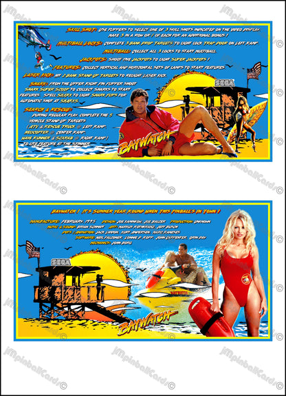 SEGA Baywatch 1995 Game Cards Instructions Pinball Custom Apron Printed Rules