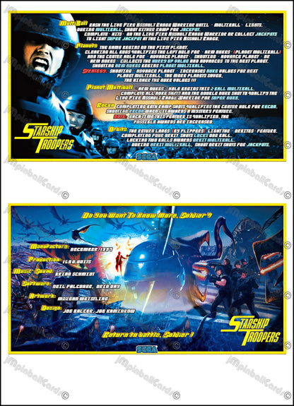 Instrucciones de las tarjetas del juego SEGA Starship Troopers Pinball Delantal personalizado reglas impresas