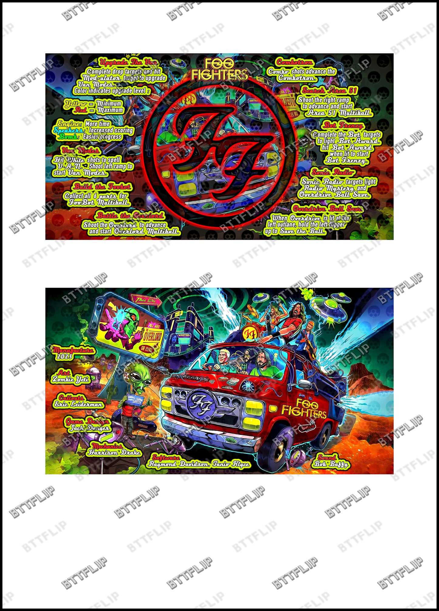 Stern Foo Fighters 2023 Jeu Cartes Instructions Flipper Custom Apron règles imprimées