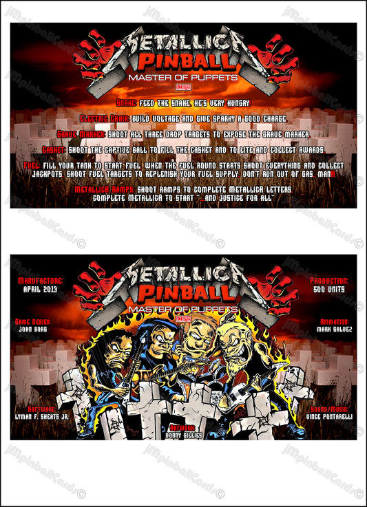 Instrucciones de las tarjetas de juego Stern Metallica Master of Puppets 2013 para pinball: Delantal de pinball con impresión personalizada