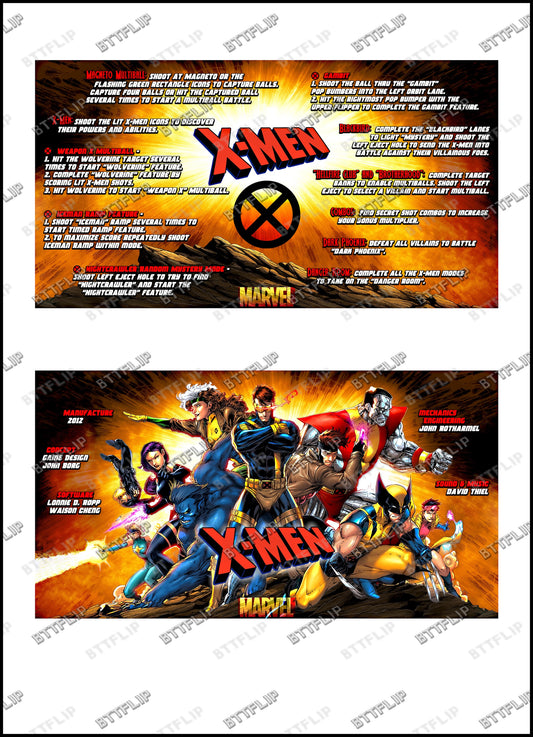 Stern X-MEN 2012 Jeu Cartes Instructions Flipper Custom Apron règles imprimées
