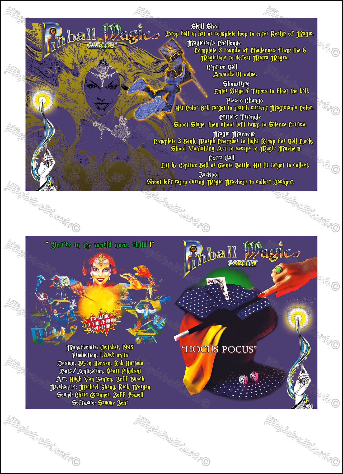 Capcom Pinball Magic 1995 Jeu Cartes Instructions Flipper Custom Apron règles imprimées