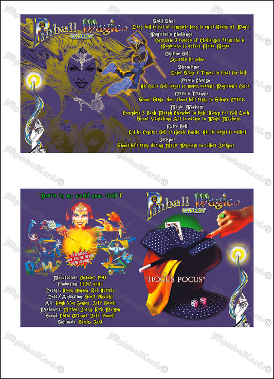 Capcom Pinball Magic 1995 Jeu Cartes Instructions Flipper Custom Apron règles imprimées