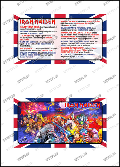 Stern Iron Maiden 2018 PRO Game Cards Instructions Pinball Custom Apron Printed Rules V1 / V2
