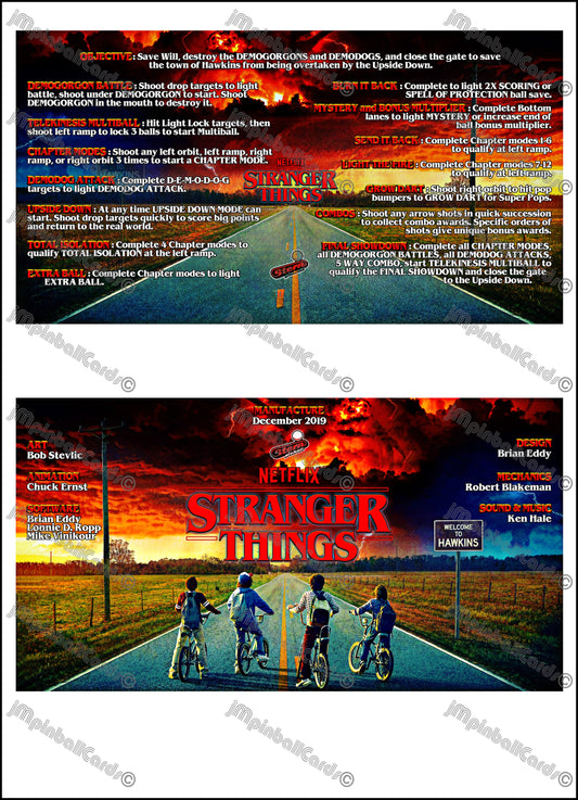 Stern Stranger Things 2019 Jeu Cartes Instructions Flipper Custom Apron règles imprimées V1