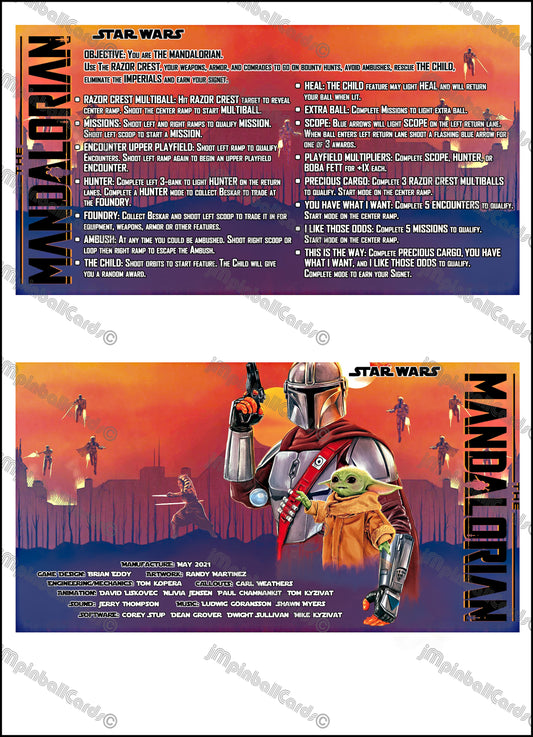 Stern Star Wars The Mandalorian 2021 Jeu Cartes Instructions Flipper Custom Apron règles imprimées V1