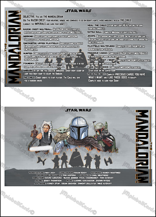 Stern Star Wars The Mandalorian 2021 Jeu Cartes Instructions Flipper Custom Apron règles imprimées V2