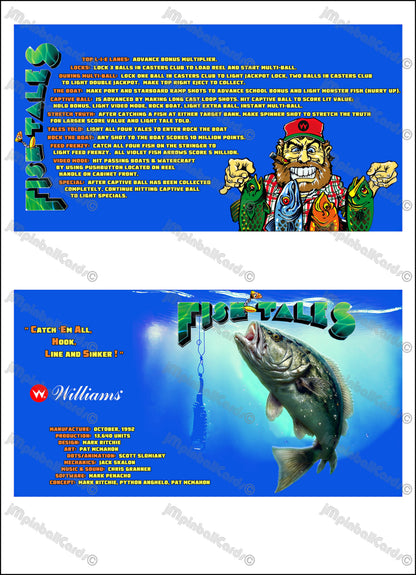 Instrucciones de las tarjetas del juego Williams Fish Tales 1992, delantal personalizado de pinball, reglas impresas V3