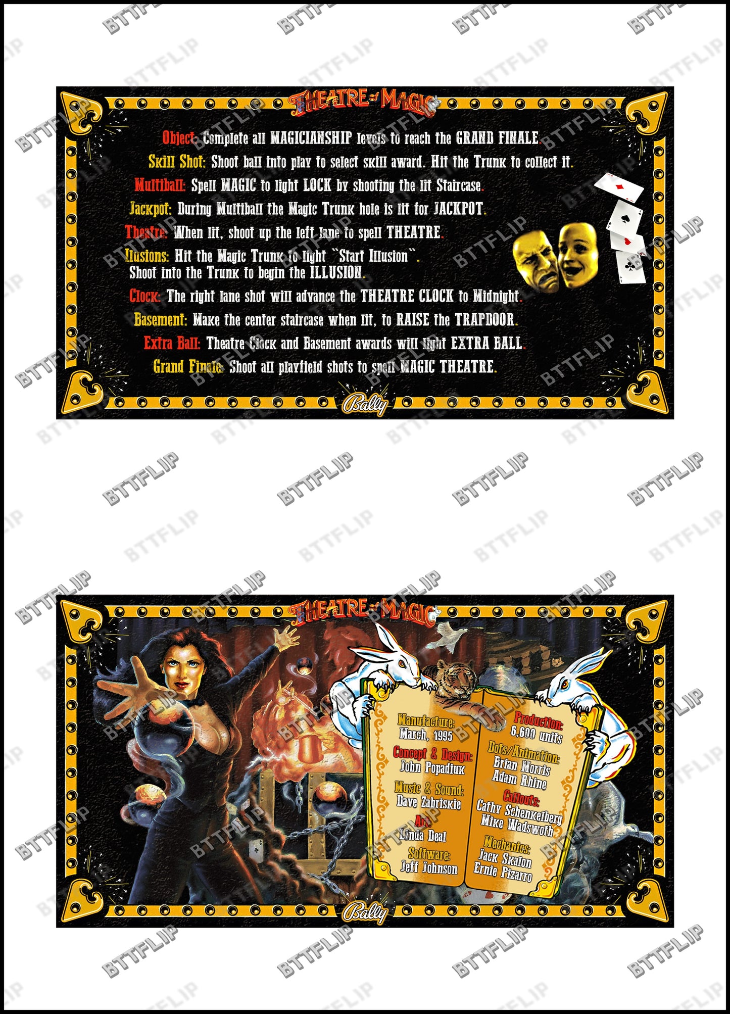 Bally Theatre Of Magic 1995 Juego Cartas Reglas Instrucciones Flipper Delantal Personalizado