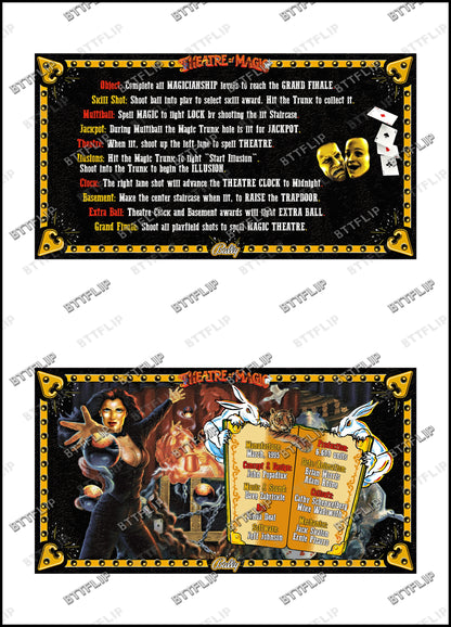 Bally Theatre Of Magic 1995 Juego Cartas Reglas Instrucciones Flipper Delantal Personalizado