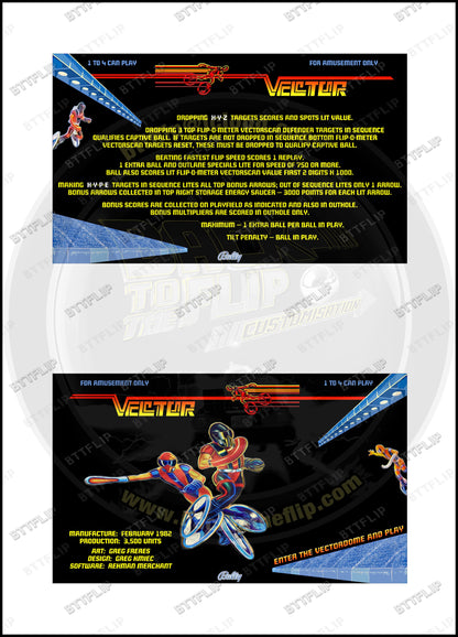 Instruction cards custom apron flipper Bally Vector 1982 (set of 2)
