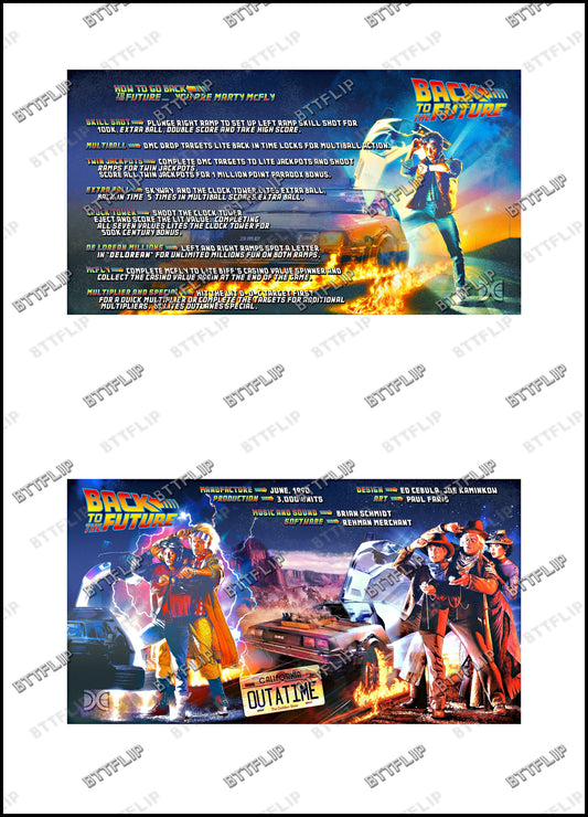 Data East Back To The Future 1990 Jeu Cartes règles Instructions Flipper Custom Apron V1