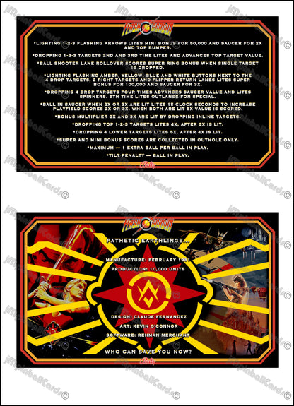 Instrucciones de las tarjetas del juego Bally Flash Gordon 1981, delantal personalizado de pinball, reglas impresas V1 M-1508-96-E