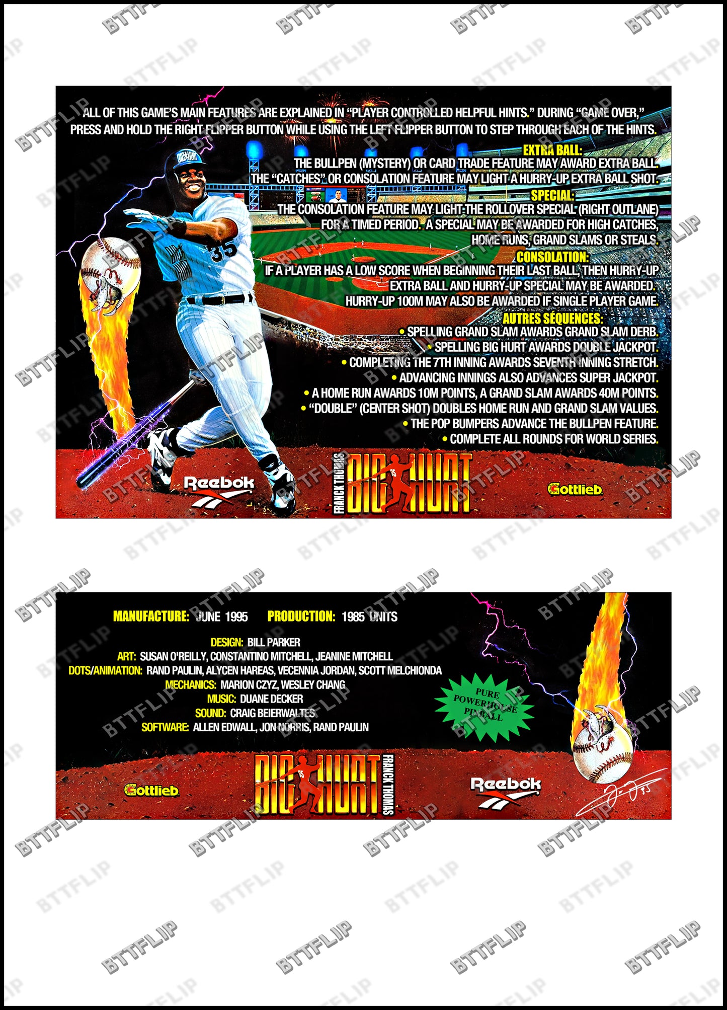 Gottlieb Big Hurt 1985 Juego Cartas Reglas Instrucciones Pinball Delantal Personalizado