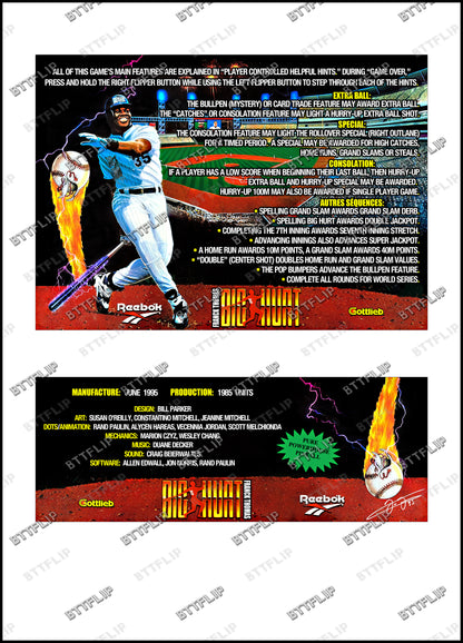 Gottlieb Big Hurt 1985 Juego Cartas Reglas Instrucciones Pinball Delantal Personalizado