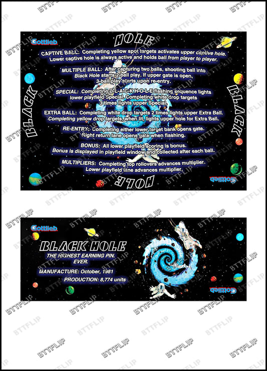 Gottlieb Black Hole 1981 Card Game Rules Instructions Pinball Custom Apron