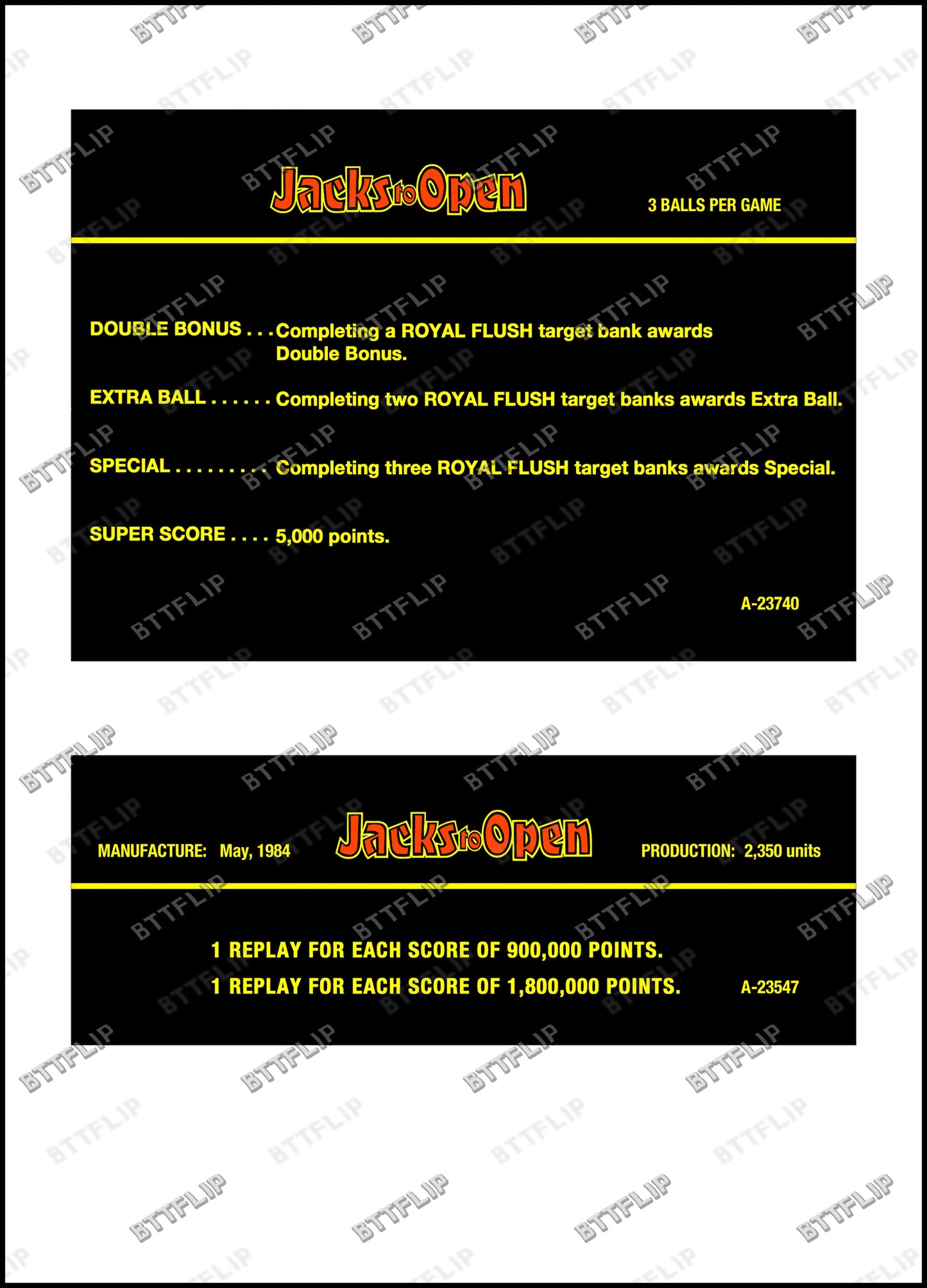 Gottlieb Jacks To Open 1984 Juego de Cartas Reglas Instrucciones Flipper Delantal Personalizado