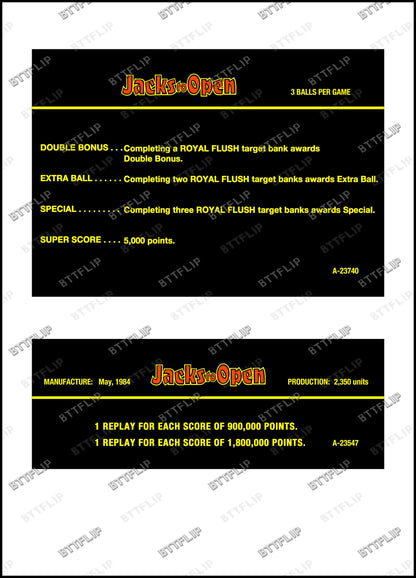 Gottlieb Jacks To Open 1984 Juego de Cartas Reglas Instrucciones Flipper Delantal Personalizado