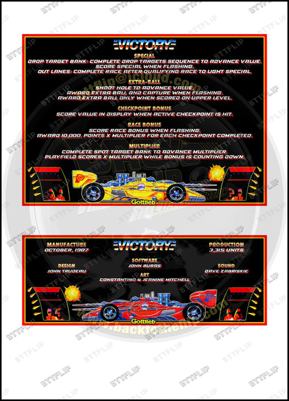 Cartes d'instructions custom apron flipper Gottlieb Victory 1987 (set de 2)
