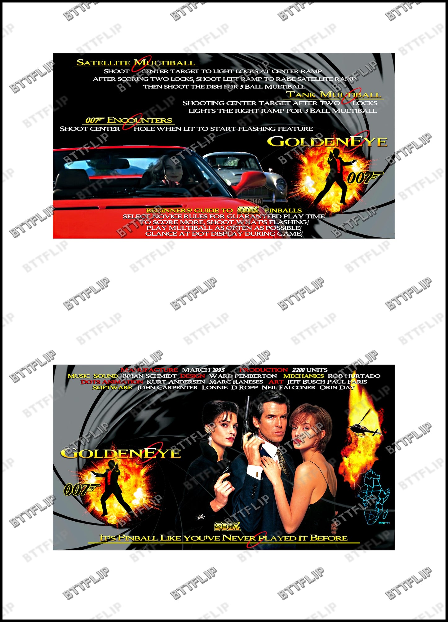 SEGA Golden Eye 007 James Bond 1996 Juego Cartas Reglas Instrucciones Pinball Custom Apron