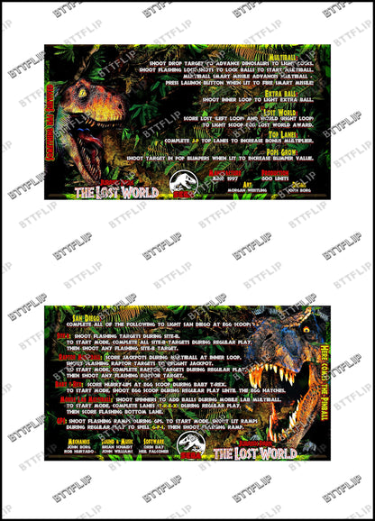 SEGA The Lost World Jurassic Park 1997 Game Cards Rules Instructions Pinball Custom Apron