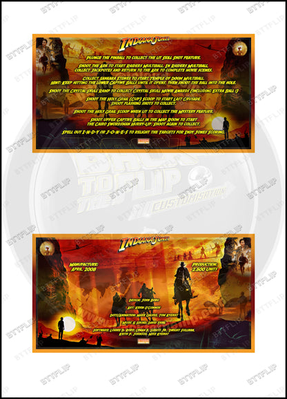 Cartes d'instructions custom apron flipper Stern Indiana Jones 2008 (set de 2)