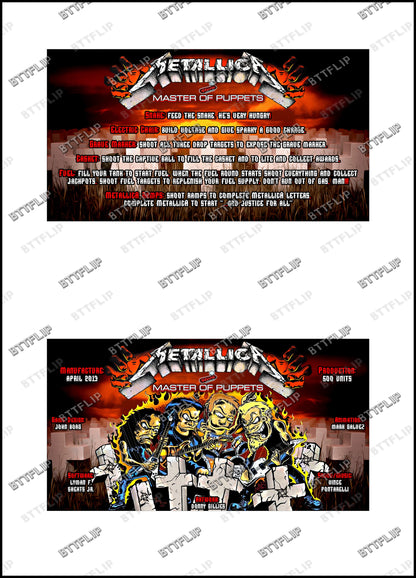 Stern Metallica Master Of Puppets 2013 Card Game Rules Instructions Pinball Custom Apron