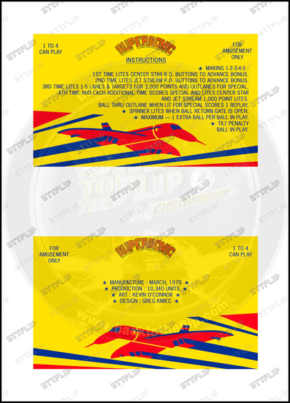Cartes d'instructions custom apron flipper Bally Supersonic 1979 V1 (set de 2)